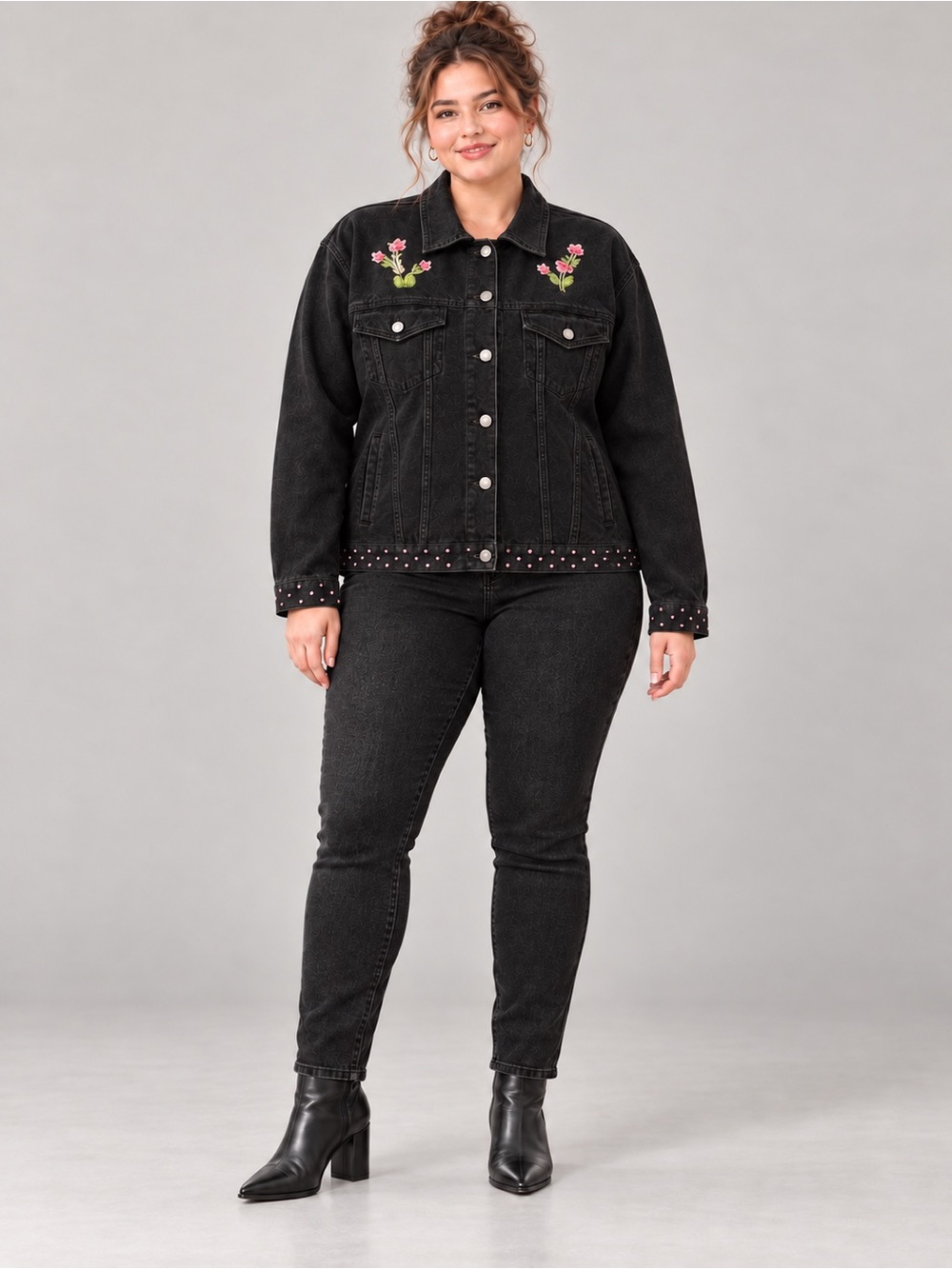 Black Embroidered Denim Jacket